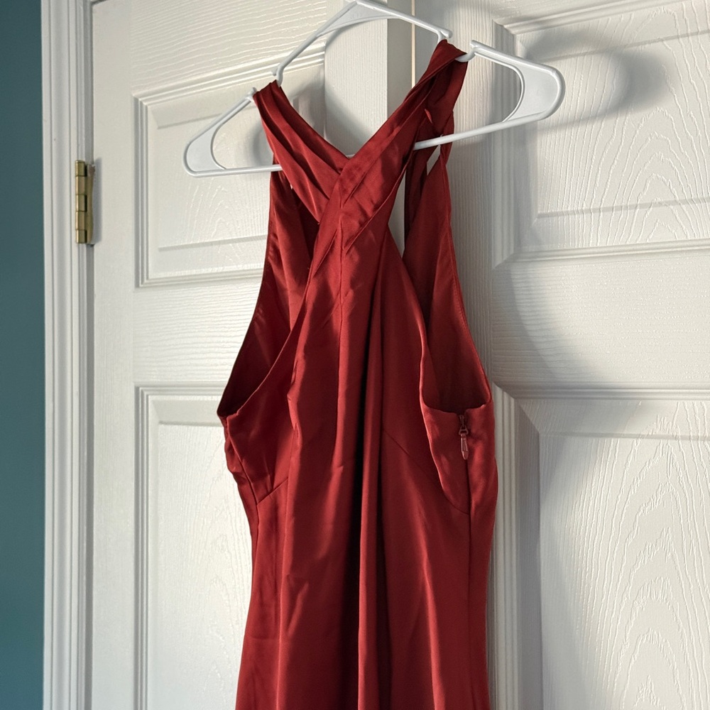 Azazie Doretta Satin Gown in Terracotta - Picture 3 of 4